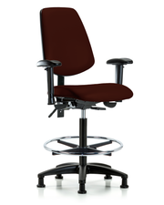 Rutledge Vinyl Chair - High Bench Height with Medium Back, Seat Tilt, Adjustable Arms, Chrome Foot Ring, & Stationary Glides in Burgundy Trailblazer Vinyl