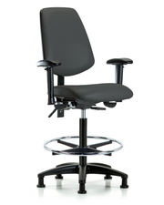 Rutledge Vinyl Chair - High Bench Height with Medium Back, Seat Tilt, Adjustable Arms, Chrome Foot Ring, & Stationary Glides in Charcoal Trailblazer Vinyl