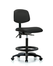 Rutledge Vinyl Chair - High Bench Height with Black Foot Ring & Casters in Black Trailblazer Vinyl