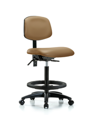 Rutledge Vinyl Chair - High Bench Height with Black Foot Ring & Casters in Taupe Trailblazer Vinyl