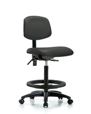 Rutledge Vinyl Chair - High Bench Height with Black Foot Ring & Casters in Charcoal Trailblazer Vinyl