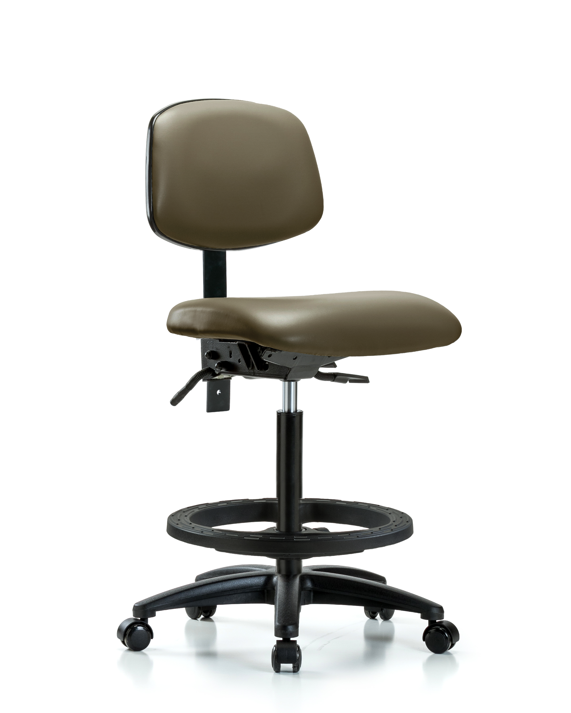 Rutledge Vinyl Chair - High Bench Height with Black Foot Ring & Casters in Taupe Supernova Vinyl