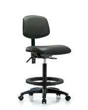 Rutledge Vinyl Chair - High Bench Height with Black Foot Ring & Casters in Carbon Supernova Vinyl