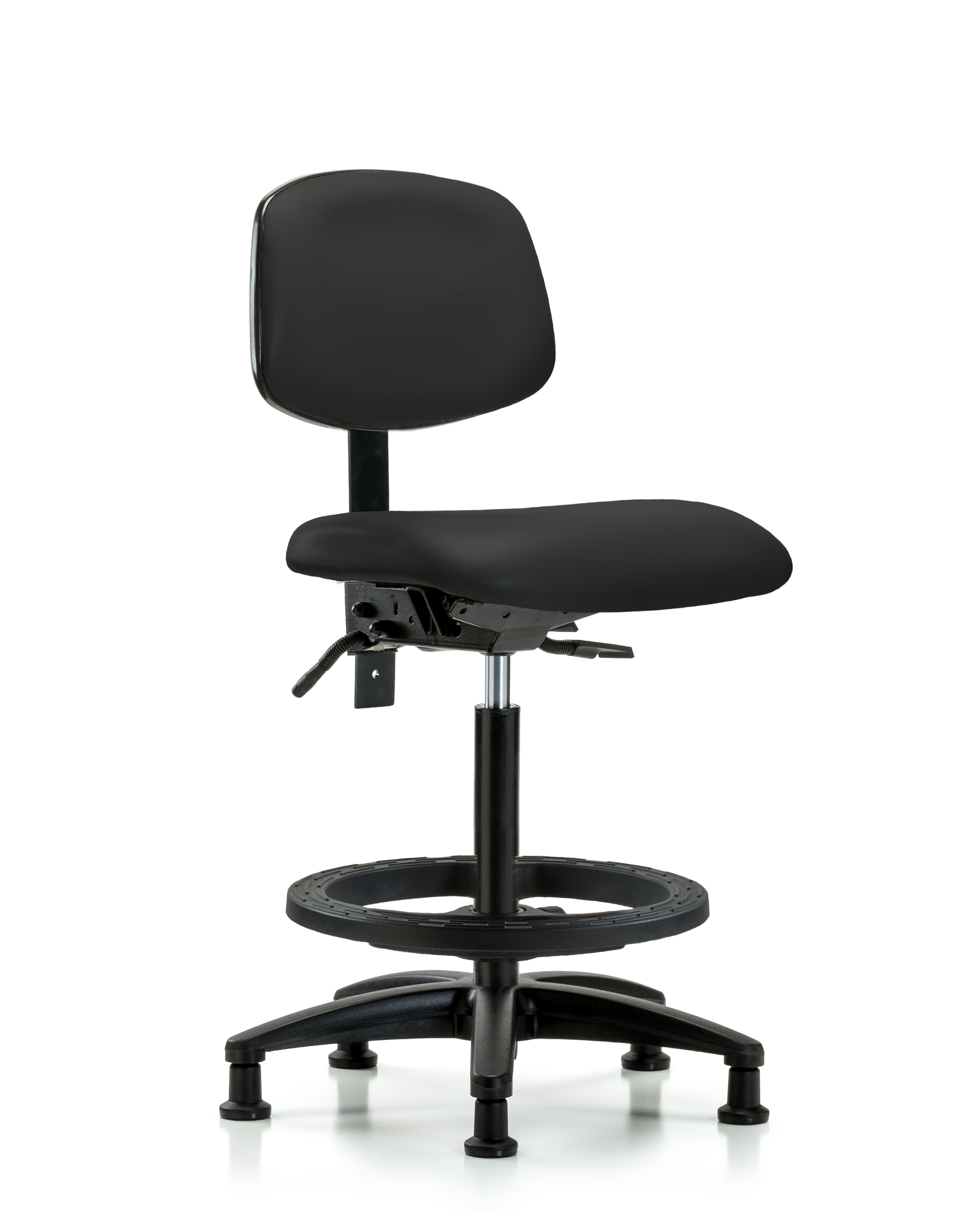 Rutledge Vinyl Chair - High Bench Height with Black Foot Ring & Stationary Glides in Black Trailblazer Vinyl