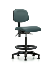 Rutledge Vinyl Chair - High Bench Height with Black Foot Ring & Stationary Glides in Colonial Blue Trailblazer Vinyl