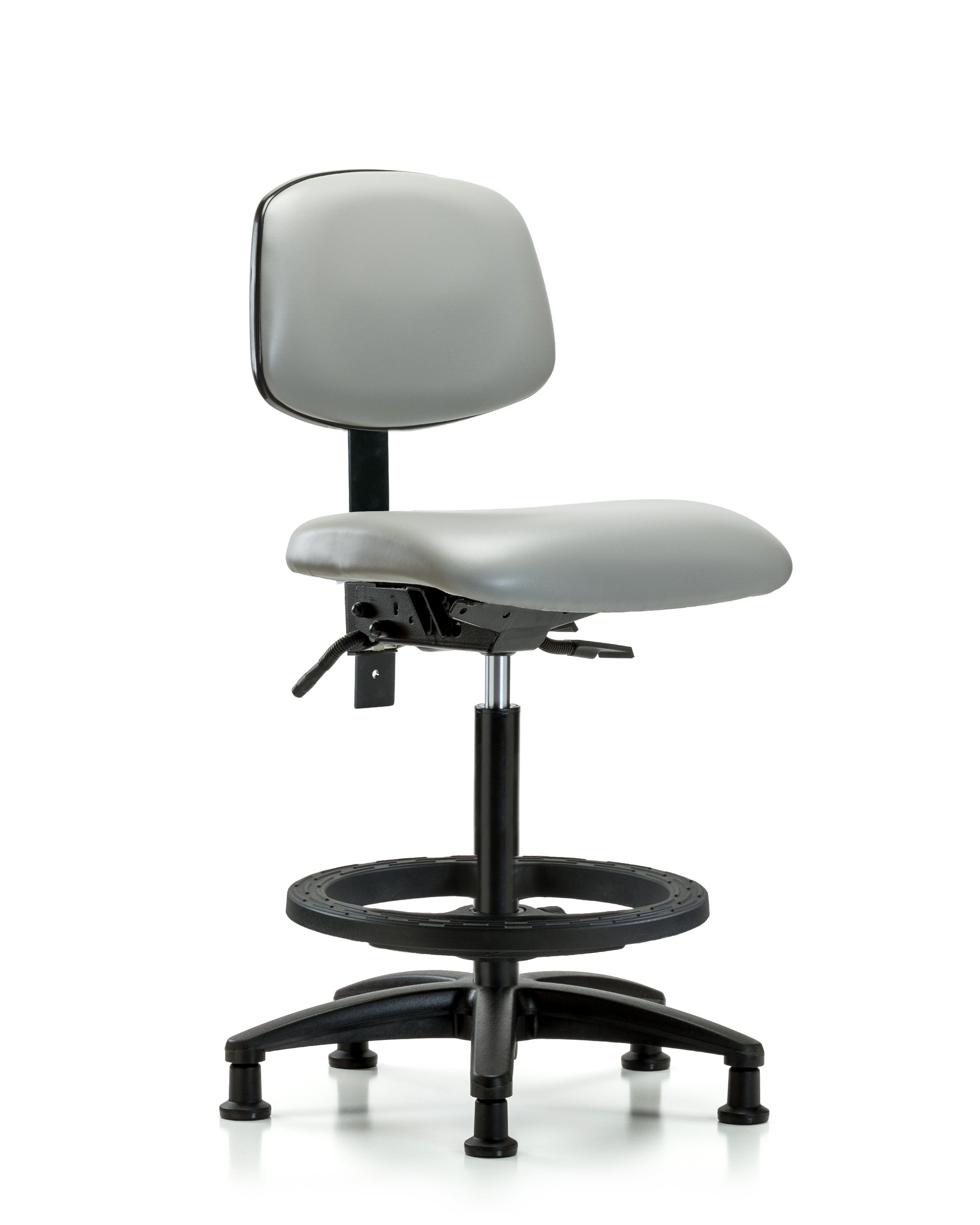 Rutledge Vinyl Chair - High Bench Height with Black Foot Ring & Stationary Glides in Dove Trailblazer Vinyl