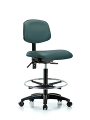Rutledge Vinyl Chair - High Bench Height with Chrome Foot Ring & Casters in Colonial Blue Trailblazer Vinyl