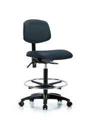 Rutledge Vinyl Chair - High Bench Height with Chrome Foot Ring & Casters in Imperial Blue Trailblazer Vinyl