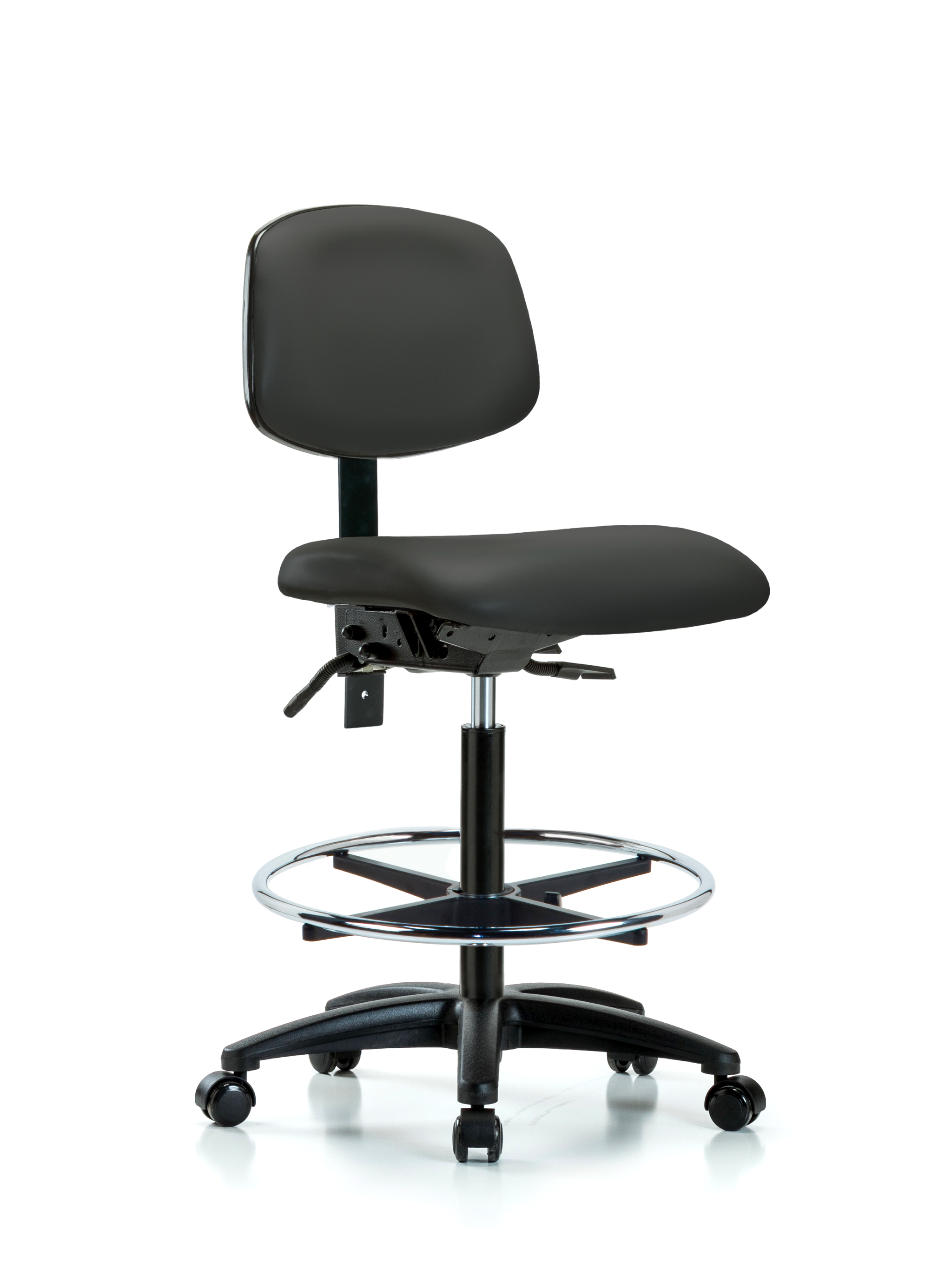 Rutledge Vinyl Chair - High Bench Height with Chrome Foot Ring & Casters in Charcoal Trailblazer Vinyl