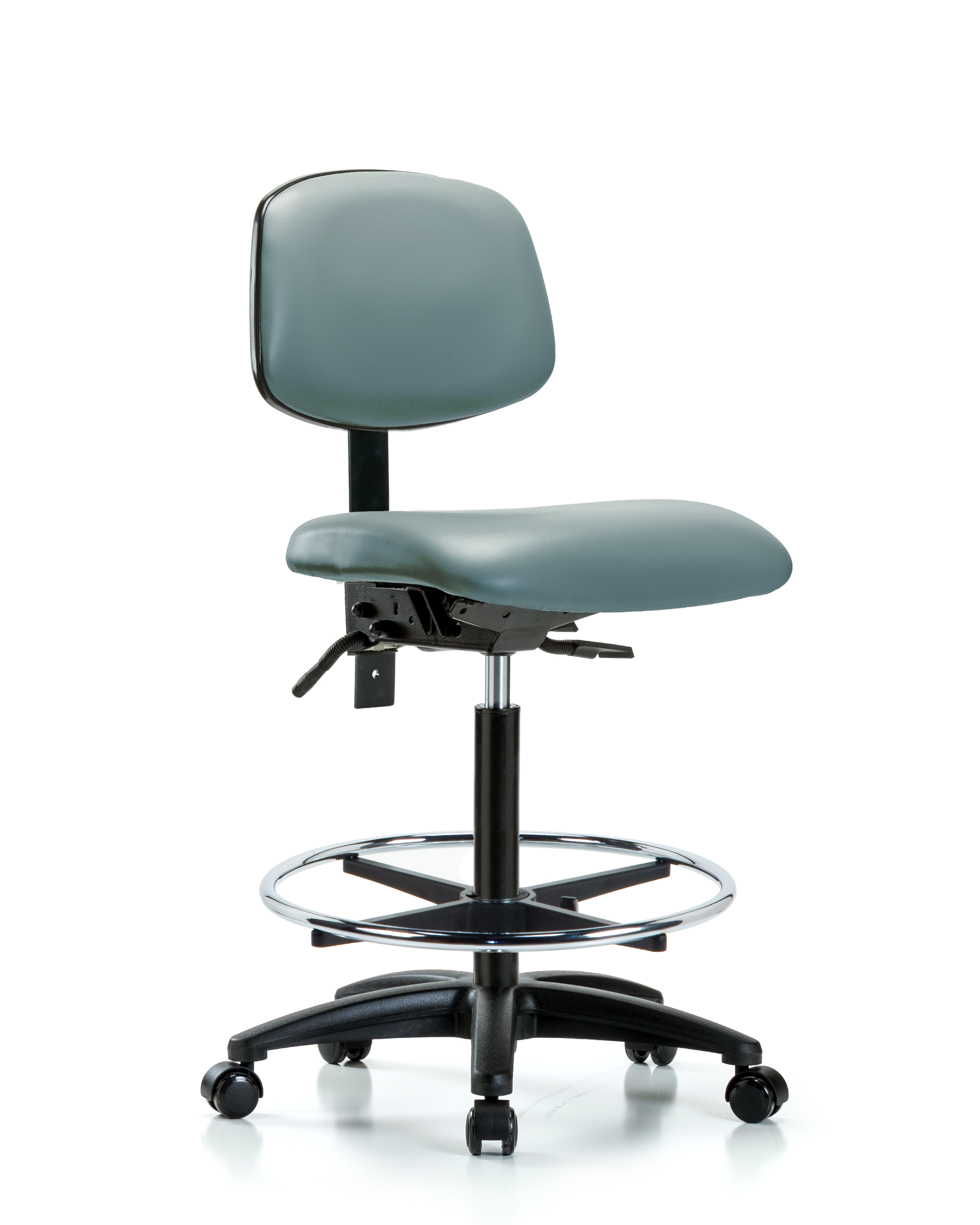 Rutledge Vinyl Chair - High Bench Height with Chrome Foot Ring & Casters in Storm Supernova Vinyl
