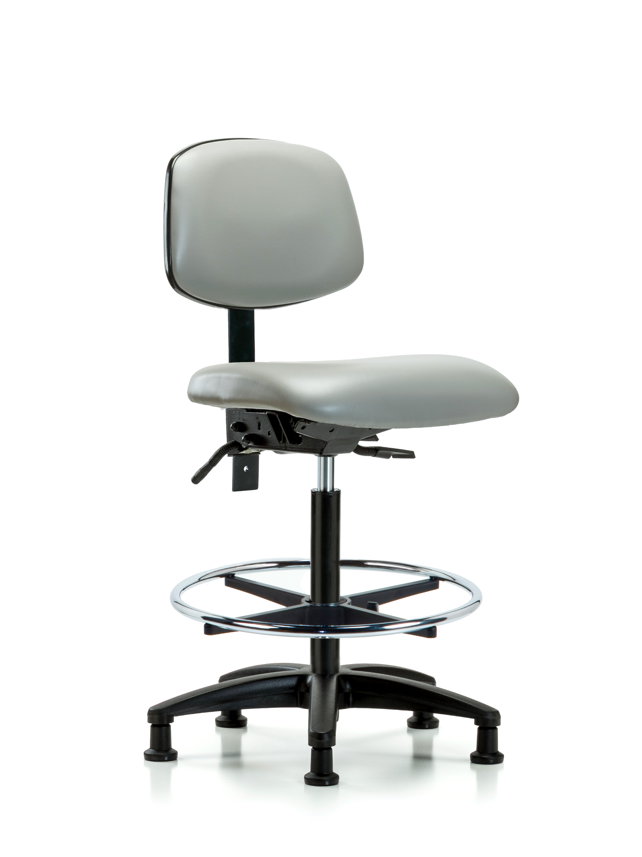 Rutledge Vinyl Chair - High Bench Height with Chrome Foot Ring & Stationary Glides in Dove Trailblazer Vinyl