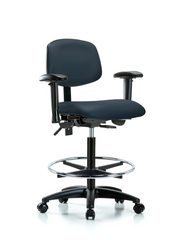 Rutledge Vinyl Chair - High Bench Height with Chrome Foot Ring & Stationary Glides in Imperial Blue Trailblazer Vinyl
