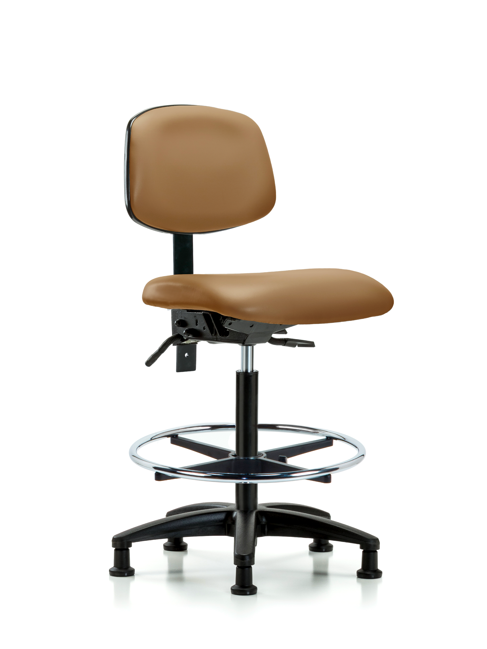 Rutledge Vinyl Chair - High Bench Height with Chrome Foot Ring & Stationary Glides in Taupe Trailblazer Vinyl