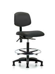 Rutledge Vinyl Chair - High Bench Height with Chrome Foot Ring & Stationary Glides in Charcoal Trailblazer Vinyl