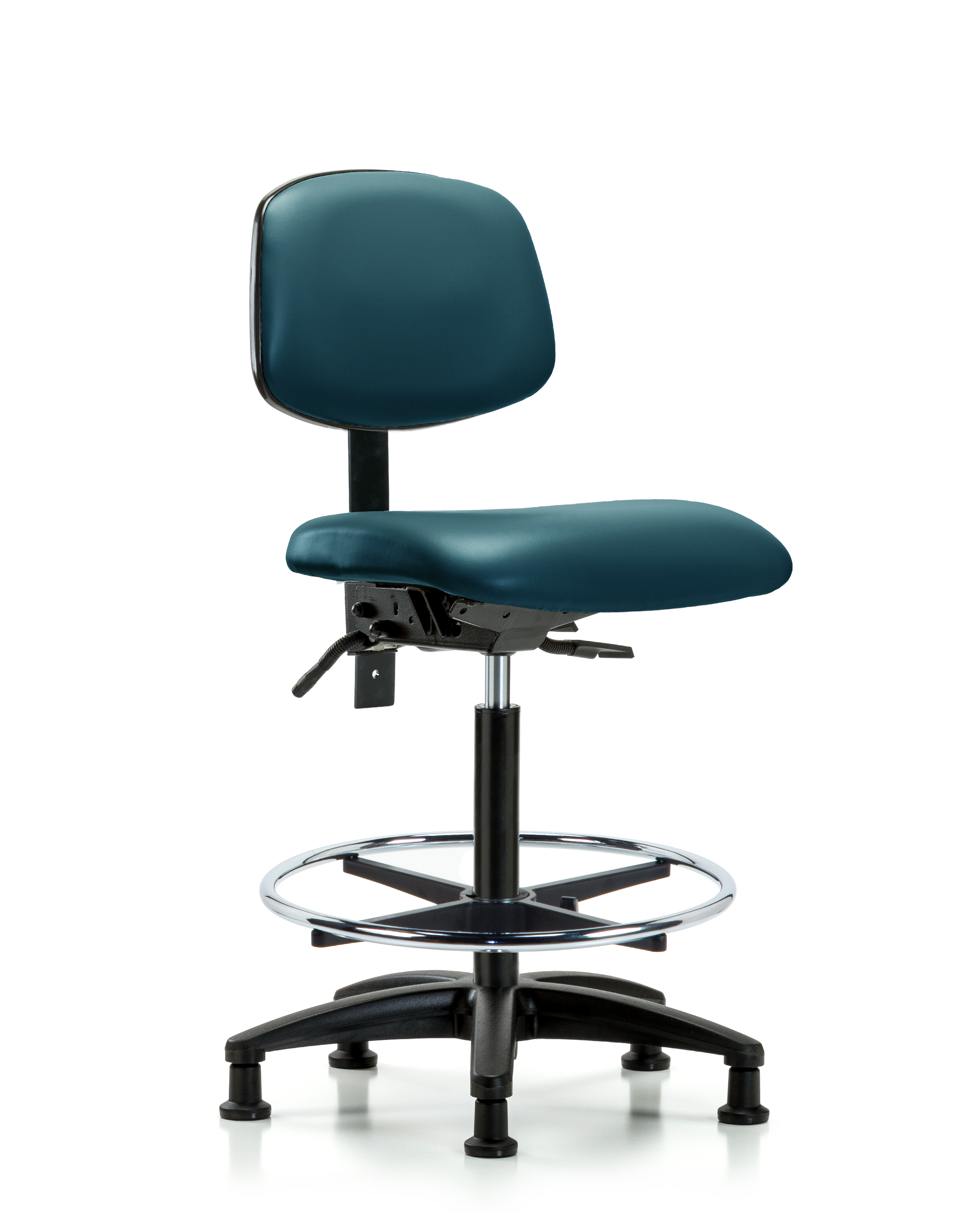 Rutledge Vinyl Chair - High Bench Height with Chrome Foot Ring & Stationary Glides in Marine Blue Supernova Vinyl