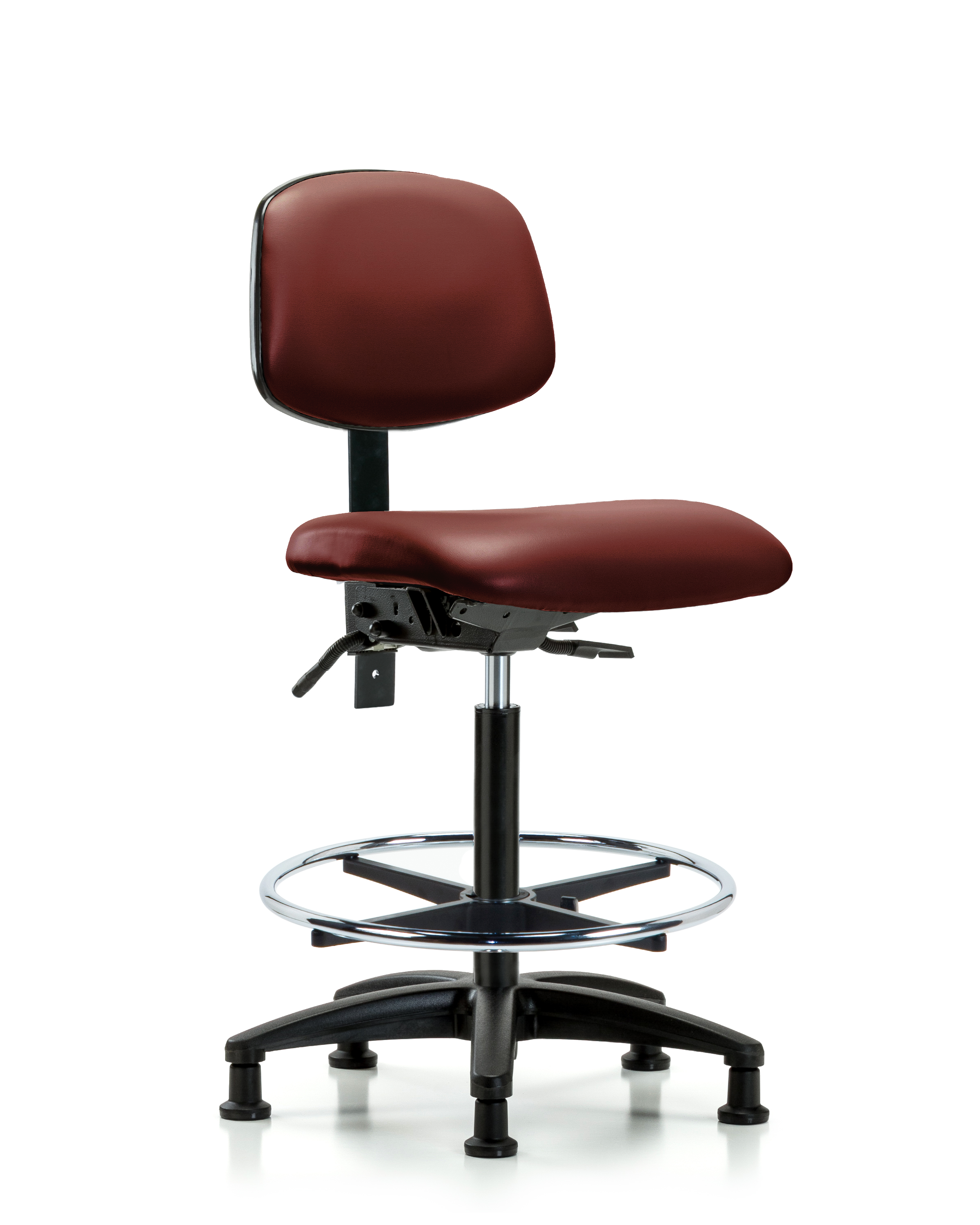 Rutledge Vinyl Chair - High Bench Height with Chrome Foot Ring & Stationary Glides in Borscht Supernova Vinyl