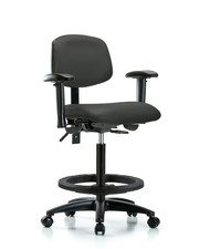 Rutledge Vinyl Chair - High Bench Height with Adjustable Arms, Black Foot Ring, & Casters in Charcoal Trailblazer Vinyl