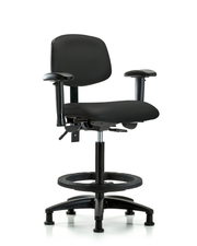 Rutledge Vinyl Chair - High Bench Height with Adjustable Arms, Black Foot Ring, & Stationary Glides in Black Trailblazer Vinyl