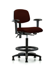 Rutledge Vinyl Chair - High Bench Height with Adjustable Arms, Black Foot Ring, & Stationary Glides in Burgundy Trailblazer Vinyl