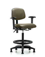 Rutledge Vinyl Chair - High Bench Height with Adjustable Arms, Black Foot Ring, & Stationary Glides in Taupe Supernova Vinyl