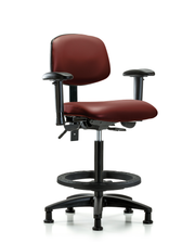 Rutledge Vinyl Chair - High Bench Height with Adjustable Arms, Black Foot Ring, & Stationary Glides in Borscht Supernova Vinyl