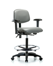 Rutledge Vinyl Chair - High Bench Height with Adjustable Arms, Chrome Foot Ring, & Casters in Sterling Supernova Vinyl
