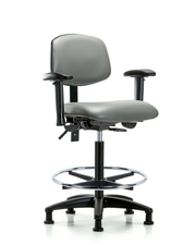 Rutledge Vinyl Chair - High Bench Height with Adjustable Arms, Chrome Foot Ring, & Stationary Glides in Sterling Supernova Vinyl