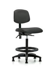 Rutledge Vinyl Chair - High Bench Height with Seat Tilt, Black Foot Ring, & Stationary Glides in Charcoal Trailblazer Vinyl