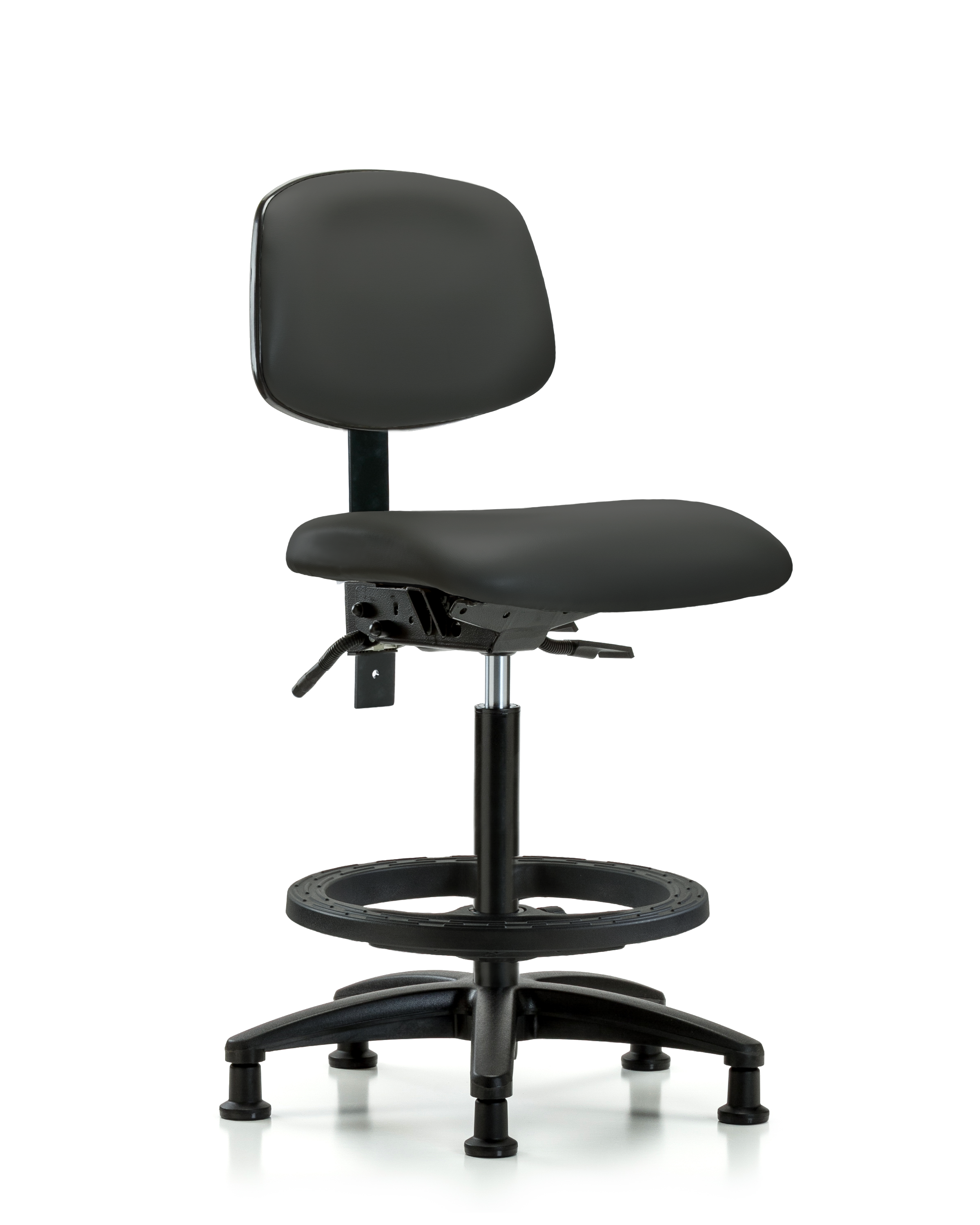 Rutledge Vinyl Chair - High Bench Height with Seat Tilt, Black Foot Ring, & Stationary Glides in Charcoal Trailblazer Vinyl