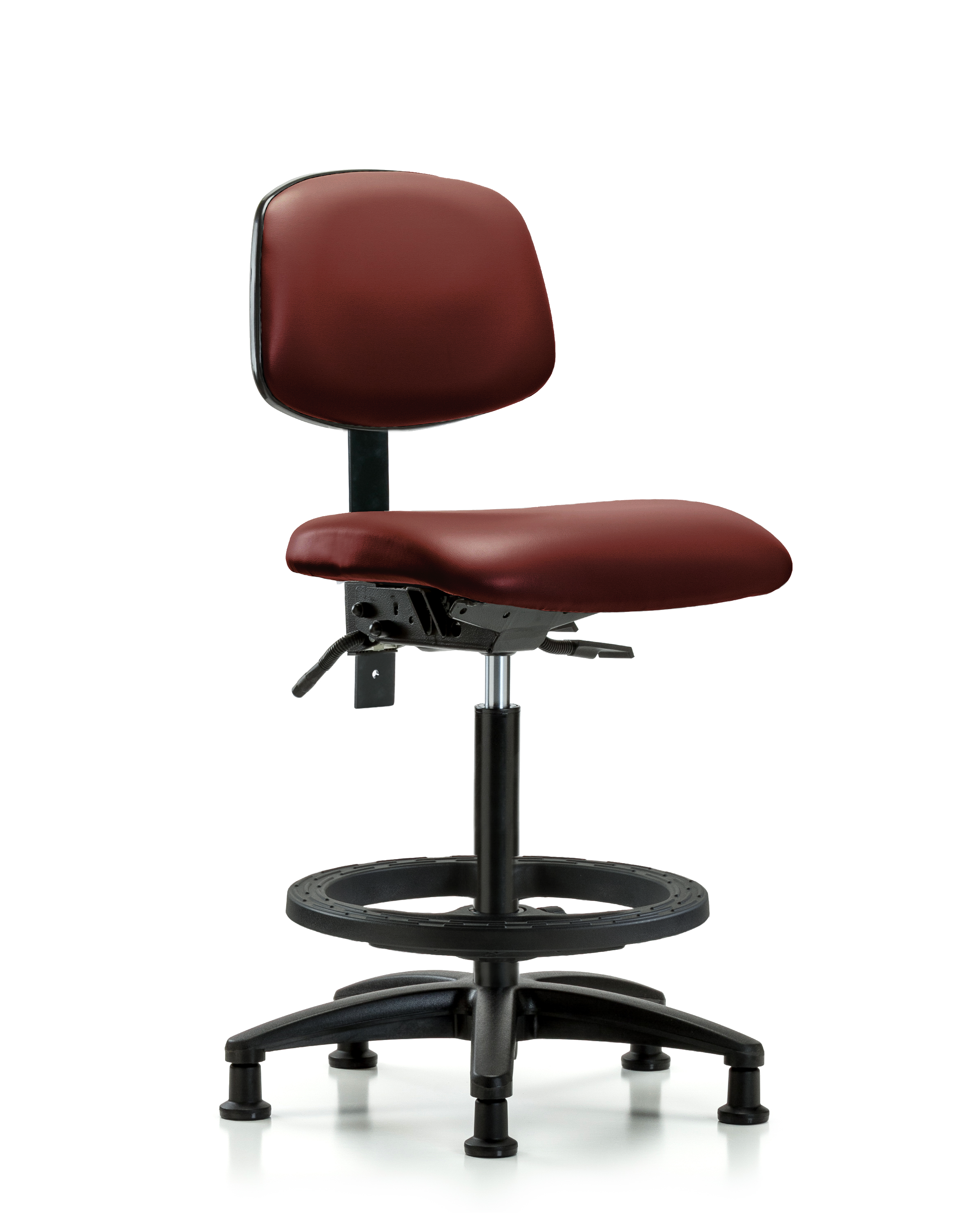 Rutledge Vinyl Chair - High Bench Height with Seat Tilt, Black Foot Ring, & Stationary Glides in Borscht Supernova Vinyl