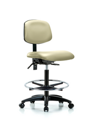 Rutledge Vinyl Chair - High Bench Height with Seat Tilt, Chrome Foot Ring, & Casters in Adobe White Trailblazer Vinyl