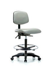 Rutledge Vinyl Chair - High Bench Height with Seat Tilt, Chrome Foot Ring, & Casters in Dove Trailblazer Vinyl