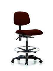 Rutledge Vinyl Chair - High Bench Height with Seat Tilt, Chrome Foot Ring, & Casters in Burgundy Trailblazer Vinyl