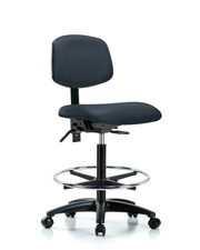 Rutledge Vinyl Chair - High Bench Height with Seat Tilt, Chrome Foot Ring, & Casters in Imperial Blue Trailblazer Vinyl