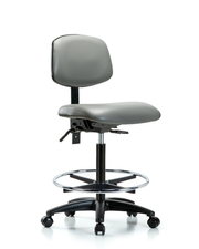 Rutledge Vinyl Chair - High Bench Height with Seat Tilt, Chrome Foot Ring, & Casters in Sterling Supernova Vinyl