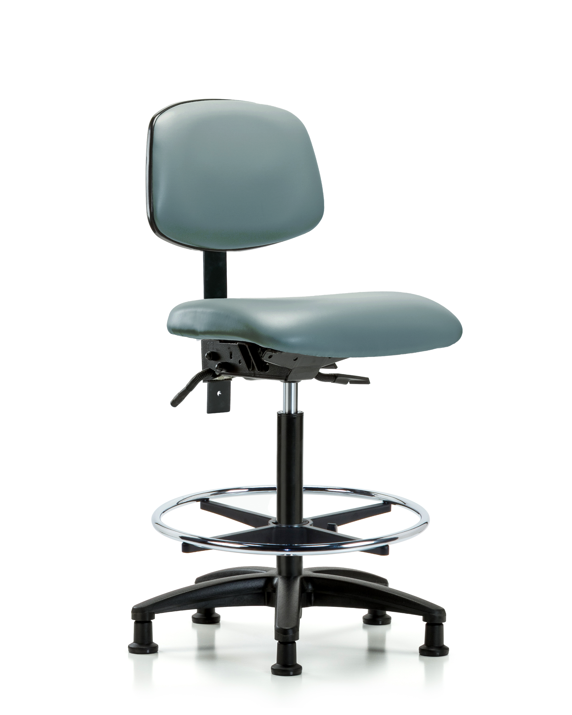 Rutledge Vinyl Chair - High Bench Height with Seat Tilt, Chrome Foot Ring, & Stationary Glides in Storm Supernova Vinyl