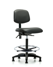 Rutledge Vinyl Chair - High Bench Height with Seat Tilt, Chrome Foot Ring, & Stationary Glides in Carbon Supernova Vinyl