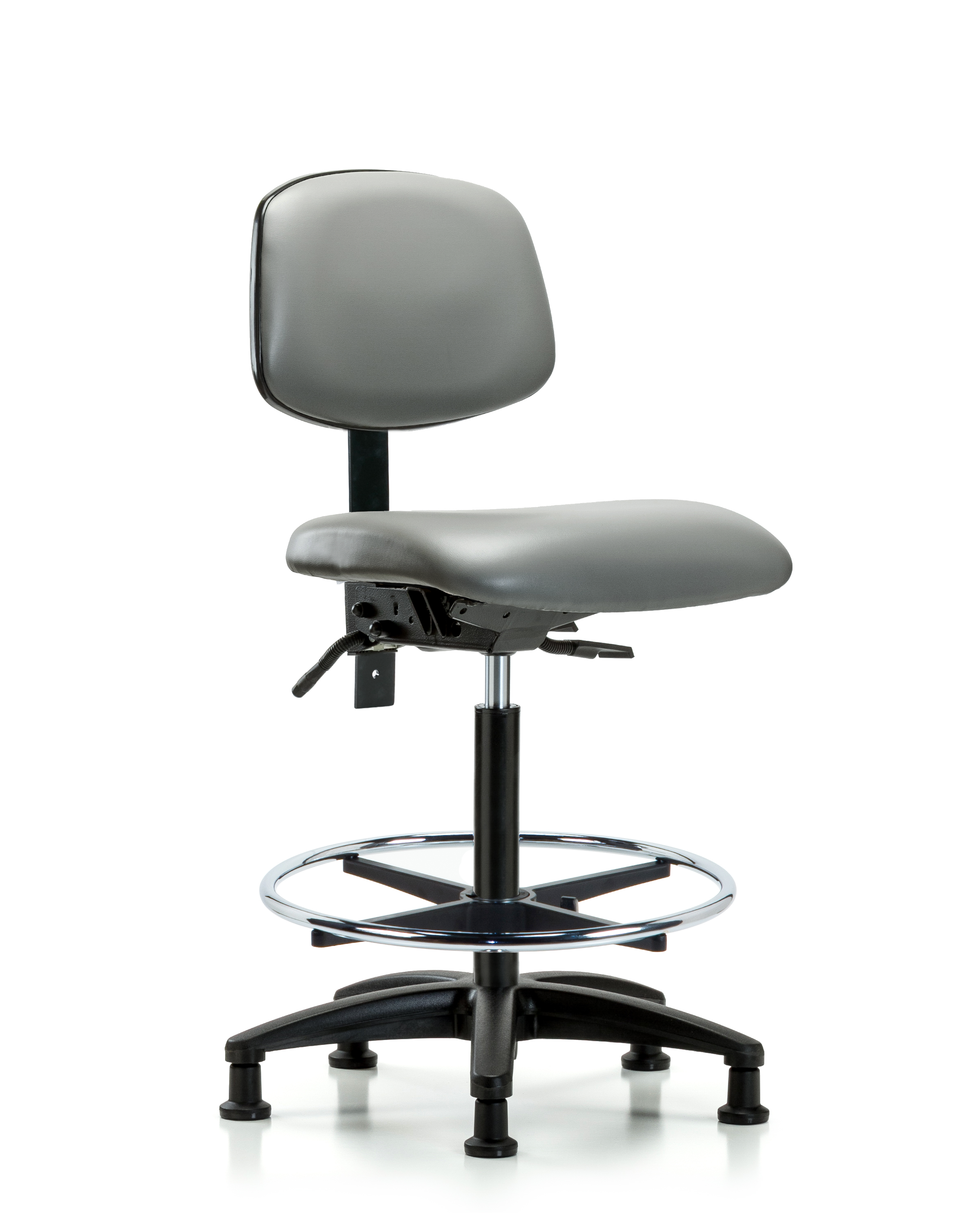 Rutledge Vinyl Chair - High Bench Height with Seat Tilt, Chrome Foot Ring, & Stationary Glides in Sterling Supernova Vinyl