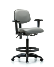 Rutledge Vinyl Chair - High Bench Height with Seat Tilt, Adjustable Arms, Black Foot Ring, & Casters in Sterling Supernova Vinyl