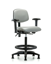 Rutledge Vinyl Chair - High Bench Height with Seat Tilt, Adjustable Arms, Black Foot Ring, & Stationary Glides in Dove Trailblazer Vinyl