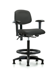 Rutledge Vinyl Chair - High Bench Height with Seat Tilt, Adjustable Arms, Black Foot Ring, & Stationary Glides in Charcoal Trailblazer Vinyl