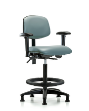 Rutledge Vinyl Chair - High Bench Height with Seat Tilt, Adjustable Arms, Black Foot Ring, & Stationary Glides in Storm Supernova Vinyl