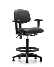 Rutledge Vinyl Chair - High Bench Height with Seat Tilt, Adjustable Arms, Black Foot Ring, & Stationary Glides in Carbon Supernova Vinyl