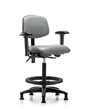 Rutledge Vinyl Chair - High Bench Height with Seat Tilt, Adjustable Arms, Black Foot Ring, & Stationary Glides in Sterling Supernova Vinyl