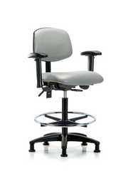 Rutledge Vinyl Chair - High Bench Height with Seat Tilt, Adjustable Arms, Chrome Foot Ring, & Stationary Glides in Dove Trailblazer Vinyl