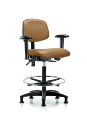 Rutledge Vinyl Chair - High Bench Height with Seat Tilt, Adjustable Arms, Chrome Foot Ring, & Stationary Glides in Taupe Trailblazer Vinyl