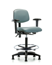 Rutledge Vinyl Chair - High Bench Height with Seat Tilt, Adjustable Arms, Chrome Foot Ring, & Stationary Glides in Storm Supernova Vinyl