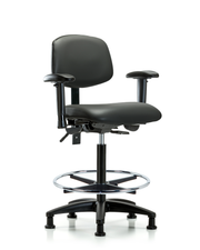 Rutledge Vinyl Chair - High Bench Height with Seat Tilt, Adjustable Arms, Chrome Foot Ring, & Stationary Glides in Carbon Supernova Vinyl