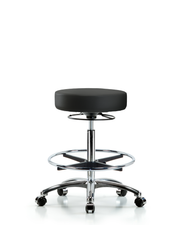 Rutledge Vinyl Stool without Back Chrome - High Bench Height with Chrome Foot Ring & Casters in Black Trailblazer Vinyl