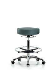Rutledge Vinyl Stool without Back Chrome - High Bench Height with Chrome Foot Ring & Casters in Colonial Blue Trailblazer Vinyl